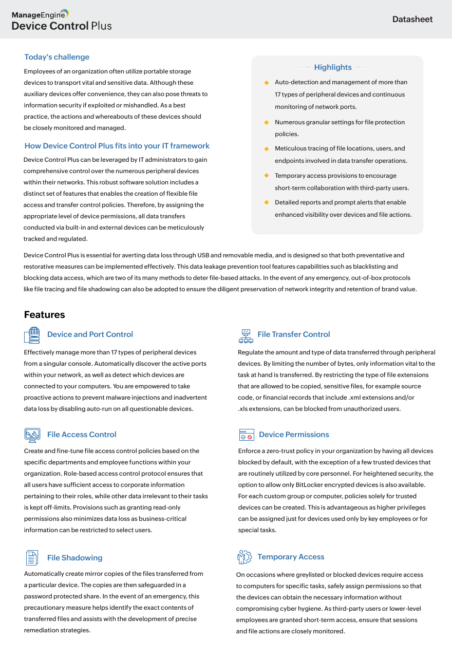 Thumbnail for Manage Engine - Device Control Plus - Datasheet document
